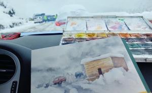 游客途中遇暴雪被困，作畫記錄暖心瞬間