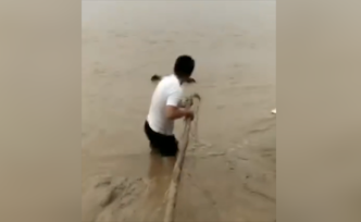 3少年黃河溺水，男子用一根木棍救三人