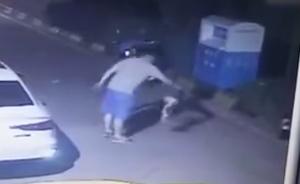 男子当街数次摔猫，猫不动塞外卖箱带走
